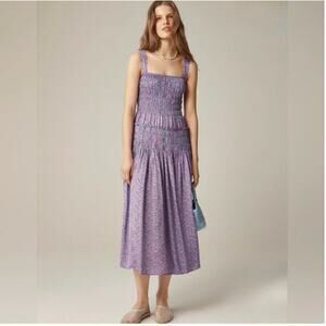 J Crew Summer Fields Smocked Midi Dress M NWT Blue Floral CK736 J.Crew Western